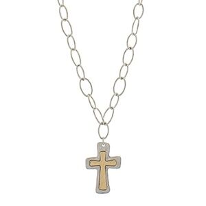 TT Cross Pendant Oval Link Necklace